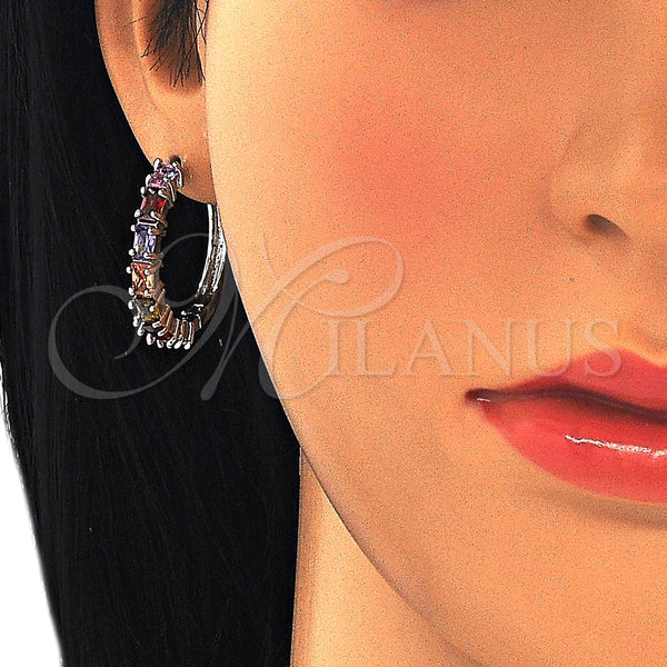 White Gold Filled Hoop Earrings — Huggie Hoop with Multicolor Cubic Zirconia Polished 02. — alternate product view — SKU 126232 | Oro Laminado Blanco aretes de aro — Huggie Hoop with Multicolor Cubic Zirconia pulido 02. — SKU 126232