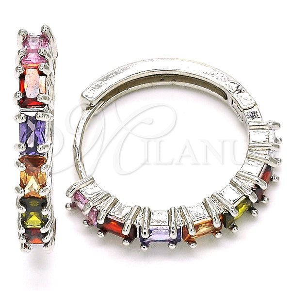 White Gold Filled Hoop Earrings — Huggie Hoop with Multicolor Cubic Zirconia Polished 02. — main product view — SKU 126232 | Oro Laminado Blanco aretes de aro — Huggie Hoop with Multicolor Cubic Zirconia pulido 02. — SKU 126232