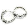 Rhodium Plated Huggie Hoop, with Black and White Cubic Zirconia, Polished, Rhodium Finish, 02.210.0089.11.25