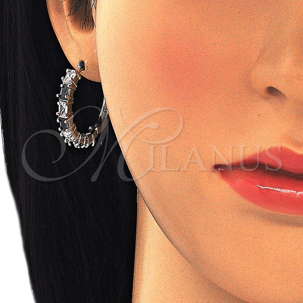 White Gold Filled Hoop Earrings — Huggie Hoop with Black and White Cubic Zirconia — alternate product view — SKU 126233 | Oro Laminado Blanco aretes de aro — Huggie Hoop with negro and blanco Cubic Zirconia — SKU 126233