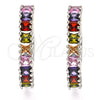 Rhodium Plated Huggie Hoop, with Multicolor Cubic Zirconia, Polished, Rhodium Finish, 02.210.0105.10.25