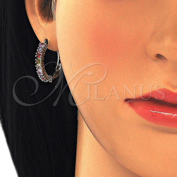 White Gold Filled Hoop Earrings — Huggie Hoop with Multicolor Cubic Zirconia Polished 02. — alternate product view — SKU 126234 | Oro Laminado Blanco aretes de aro — Huggie Hoop with Multicolor Cubic Zirconia pulido 02. — SKU 126234