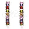 Rhodium Gold Filled Huggie Hoop, with Multicolor Cubic Zirconia, Polished, Rhodium Finish, 02.210.0105.10.25