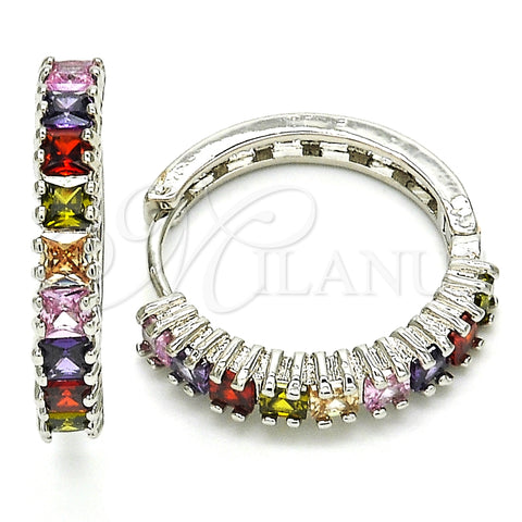 Rhodium Gold Filled Huggie Hoop, with Multicolor Cubic Zirconia, Polished, Rhodium Finish, 02.210.0105.10.25
