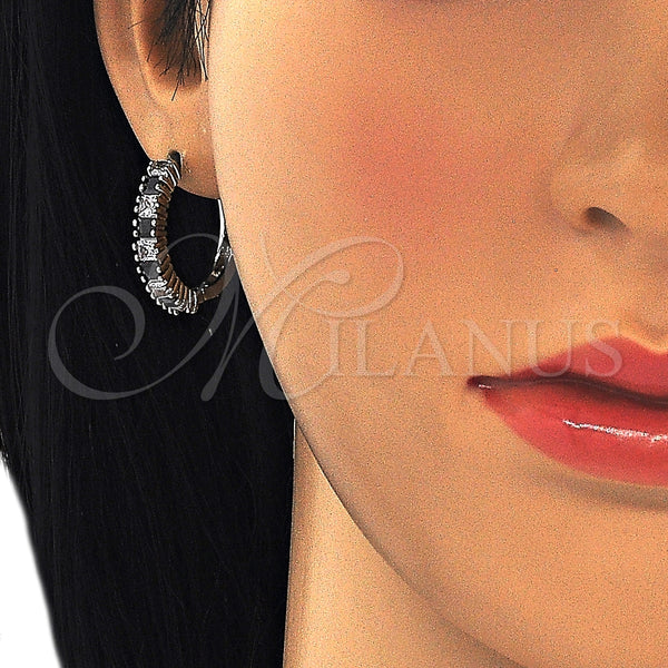 White Gold Filled Hoop Earrings — Huggie Hoop with Black and White Cubic Zirconia — alternate product view — SKU 126235 | Oro Laminado Blanco aretes de aro — Huggie Hoop with negro and blanco Cubic Zirconia — SKU 126235
