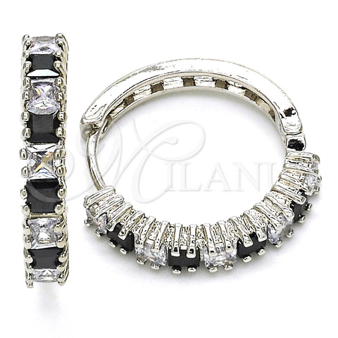 Rhodium Gold Filled Huggie Hoop, with Black and White Cubic Zirconia, Polished, Rhodium Finish, 02.210.0105.11.25