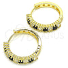 Oro Laminado Huggie Hoop, Gold Filled Style with Black and White Cubic Zirconia, Polished, Golden Finish, 02.210.0105.12.25
