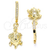 Oro Laminado Huggie Hoop, Gold Filled Style Turtle Design, with White Cubic Zirconia, Polished, Golden Finish, 02.63.2667.20