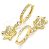 Oro Laminado Huggie Hoop, Gold Filled Style Turtle Design, with White Cubic Zirconia, Polished, Golden Finish, 02.63.2667.20
