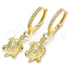Oro Laminado Huggie Hoop, Gold Filled Style Turtle Design, with White Cubic Zirconia, Polished, Golden Finish, 02.63.2667.20