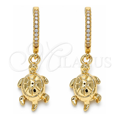 Oro Laminado Huggie Hoop, Gold Filled Style Turtle Design, with White Cubic Zirconia, Polished, Golden Finish, 02.63.2667.20