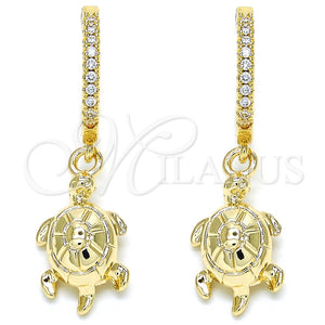 Gold Filled Hoop Earrings — Huggie Hoop Turtle Design with White Cubic Zirconia — main product view — SKU 126237 | Oro Laminado aretes de aro — Huggie Hoop Turtle diseño with blanco Cubic Zirconia — SKU 126237