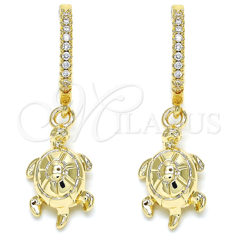 Oro Laminado Huggie Hoop, Gold Filled Style Turtle Design, with White Cubic Zirconia, Polished, Golden Finish, 02.63.2667.20