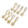 Oro Laminado Huggie Hoop, Gold Filled Style Turtle Design, with White Cubic Zirconia, Polished, Golden Finish, 02.63.2667.20