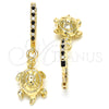 Oro Laminado Huggie Hoop, Gold Filled Style Turtle Design, with Black Cubic Zirconia and White Crystal, Polished, Golden Finish, 02.63.2667.2.20