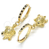 Oro Laminado Huggie Hoop, Gold Filled Style Turtle Design, with Black Cubic Zirconia and White Crystal, Polished, Golden Finish, 02.63.2667.2.20