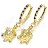 Oro Laminado Huggie Hoop, Gold Filled Style Turtle Design, with Black Cubic Zirconia and White Crystal, Polished, Golden Finish, 02.63.2667.2.20