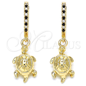 Gold Filled Hoop Earrings — Huggie Hoop Turtle Design with Black Cubic Zirconia — main product view — SKU 126239 | Oro Laminado aretes de aro — Huggie Hoop Turtle diseño with negro Cubic Zirconia — SKU 126239