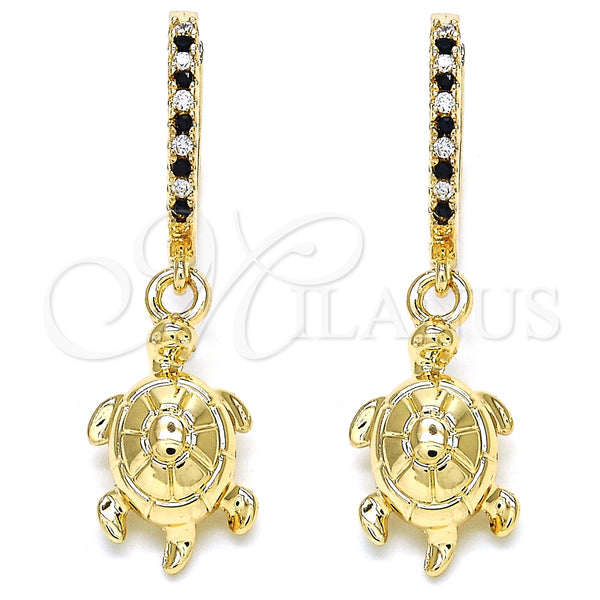 Gold Filled Hoop Earrings — Huggie Hoop Turtle Design with Black Cubic Zirconia — main product view — SKU 126239 | Oro Laminado aretes de aro — Huggie Hoop Turtle diseño with negro Cubic Zirconia — SKU 126239