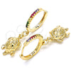 Oro Laminado Huggie Hoop, Gold Filled Style Turtle Design, with Multicolor Cubic Zirconia, Polished, Golden Finish, 02.63.2667.3.20