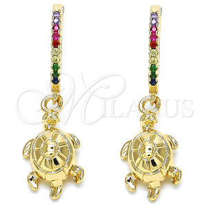 Gold Filled Hoop Earrings — Huggie Hoop Turtle Design with Multicolor Cubic Zirconia — main product view — SKU 126240 | Oro Laminado aretes de aro — Huggie Hoop Turtle diseño with Multicolor Cubic Zirconia — SKU 126240