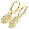 Oro Laminado Huggie Hoop, Gold Filled Style Owl Design, with White Cubic Zirconia, Polished, Golden Finish, 02.63.2668.20
