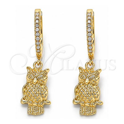 Oro Laminado Huggie Hoop, Gold Filled Style Owl Design, with White Cubic Zirconia, Polished, Golden Finish, 02.63.2668.20