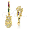 Oro Laminado Huggie Hoop, Gold Filled Style Owl Design, with Multicolor Cubic Zirconia, Polished, Golden Finish, 02.63.2668.3.20