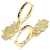 Oro Laminado Huggie Hoop, Gold Filled Style Owl Design, with Multicolor Cubic Zirconia, Polished, Golden Finish, 02.63.2668.3.20
