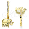 Oro Laminado Huggie Hoop, Gold Filled Style Elephant Design, with White Cubic Zirconia, Polished, Golden Finish, 02.63.2669.20