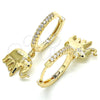Oro Laminado Huggie Hoop, Gold Filled Style Elephant Design, with White Cubic Zirconia, Polished, Golden Finish, 02.63.2669.20