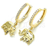 Oro Laminado Huggie Hoop, Gold Filled Style Elephant Design, with White Cubic Zirconia, Polished, Golden Finish, 02.63.2669.20