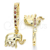 Oro Laminado Huggie Hoop, Gold Filled Style Elephant Design, with Garnet Cubic Zirconia and White Crystal, Polished, Golden Finish, 02.63.2669.1.20