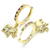 Oro Laminado Huggie Hoop, Gold Filled Style Elephant Design, with Garnet Cubic Zirconia and White Crystal, Polished, Golden Finish, 02.63.2669.1.20