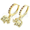 Oro Laminado Huggie Hoop, Gold Filled Style Elephant Design, with Garnet Cubic Zirconia and White Crystal, Polished, Golden Finish, 02.63.2669.1.20