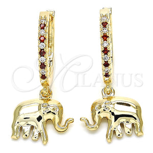 Gold Filled Hoop Earrings — Huggie Hoop Elephant Design with Garnet Cubic Zirconia — main product view — SKU 126246 | Oro Laminado aretes de aro — Huggie Hoop Elephant diseño with Garnet Cubic Zirconia — SKU 126246