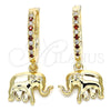 Oro Laminado Huggie Hoop, Gold Filled Style Elephant Design, with Garnet Cubic Zirconia and White Crystal, Polished, Golden Finish, 02.63.2669.1.20