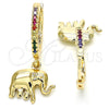 Oro Laminado Huggie Hoop, Gold Filled Style Elephant Design, with Multicolor Cubic Zirconia, Polished, Golden Finish, 02.63.2669.3.20
