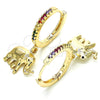 Oro Laminado Huggie Hoop, Gold Filled Style Elephant Design, with Multicolor Cubic Zirconia, Polished, Golden Finish, 02.63.2669.3.20