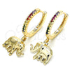 Oro Laminado Huggie Hoop, Gold Filled Style Elephant Design, with Multicolor Cubic Zirconia, Polished, Golden Finish, 02.63.2669.3.20