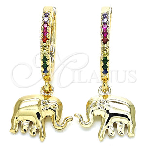 Gold Filled Hoop Earrings — Huggie Hoop Elephant Design with Multicolor Cubic Zirconia — main product view — SKU 126248 | Oro Laminado aretes de aro — Huggie Hoop Elephant diseño with Multicolor Cubic Zirconia — SKU 126248