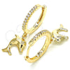 Oro Laminado Huggie Hoop, Gold Filled Style Dolphin Design, with White Cubic Zirconia, Polished, Golden Finish, 02.63.2670.20