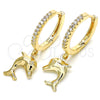 Oro Laminado Huggie Hoop, Gold Filled Style Dolphin Design, with White Cubic Zirconia, Polished, Golden Finish, 02.63.2670.20