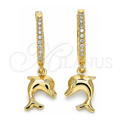 Oro Laminado Huggie Hoop, Gold Filled Style Dolphin Design, with White Cubic Zirconia, Polished, Golden Finish, 02.63.2670.20