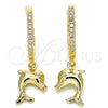 Oro Laminado Huggie Hoop, Gold Filled Style Dolphin Design, with White Cubic Zirconia, Polished, Golden Finish, 02.63.2670.20