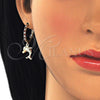 Oro Laminado Huggie Hoop, Gold Filled Style Dolphin Design, with Garnet Cubic Zirconia and White Crystal, Polished, Golden Finish, 02.63.2670.1.20