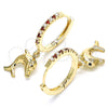 Oro Laminado Huggie Hoop, Gold Filled Style Dolphin Design, with Garnet Cubic Zirconia and White Crystal, Polished, Golden Finish, 02.63.2670.1.20
