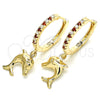 Oro Laminado Huggie Hoop, Gold Filled Style Dolphin Design, with Garnet Cubic Zirconia and White Crystal, Polished, Golden Finish, 02.63.2670.1.20