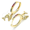 Oro Laminado Huggie Hoop, Gold Filled Style Dolphin Design, with Multicolor Cubic Zirconia, Polished, Golden Finish, 02.63.2670.3.20