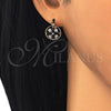 Oro Laminado Huggie Hoop, Gold Filled Style Flower Design, with Black and White Cubic Zirconia, Polished, Golden Finish, 02.316.0042.15